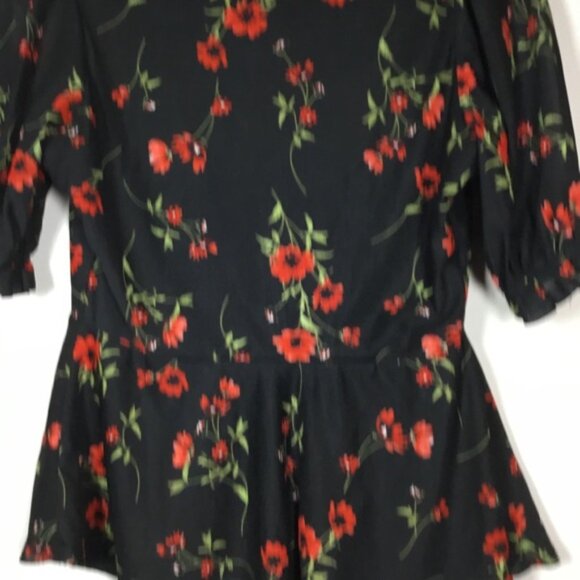 Black with blowers floaty babydoll top sheer short sleeves flare waist size S - Picture 5 of 8